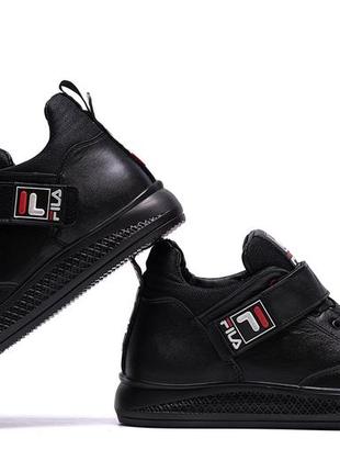 Чоловічі зимові шкіряні черевики fila black2 фото