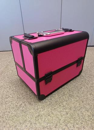 Професійний алюмінієвий кейс для косметики "exclusive series", рожевий з чорним7 фото