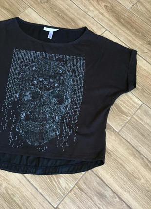 Чорний топ оверсайз з черепом, ідеальний стан без нюансів, адідас