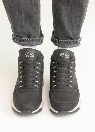 Ботинки мужские кожаные мех черные7 фото