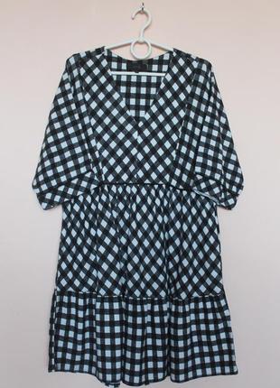 Черно-белое в клеточку льняное платье, платье лен в клетку, клетчатое платье лоен 46-48 г.1 фото
