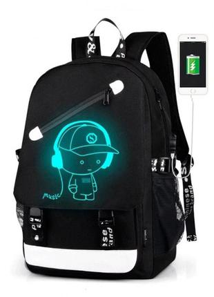 Городской рюкзак, светящийся с usb зарядкой senkey &amp; style "music", черный1 фото