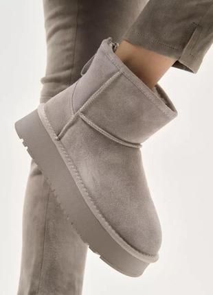 Угги натуральные серого цвета на толстой подошве lonza