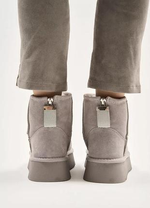 Угги натуральные серого цвета на толстой подошве lonza