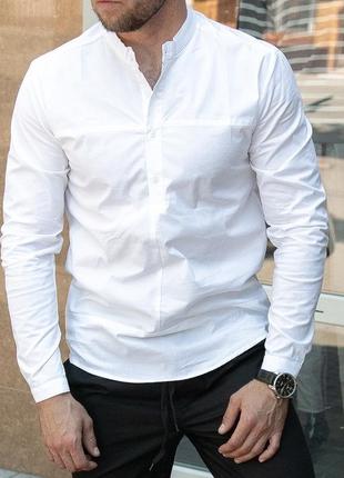Белая мужская рубашка casual воротничок - стойка &lt;unk&gt; шикарные рубашки для мужчин на каждый день