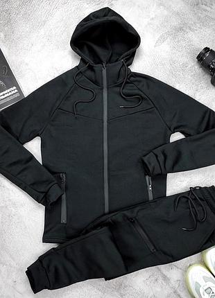 Мужской спортивный утепленный костюм черный на флисе <unk> качественные теплые костюмы для мужчин