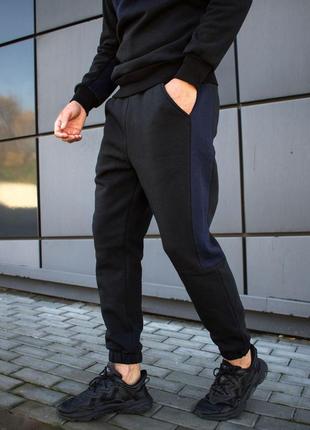 Теплый спортивный костюм микрофлис н5039 цвет черный-синий штаны реглан3 фото