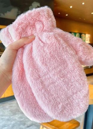 Перчатки меховые пушистые (teddy, тедди, медведь, мишка) розовый, унисекс wuke one size