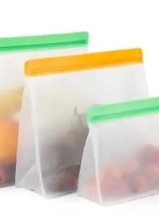 Многоразовые силиконовые пакеты для хранения продуктов комплект 3шт
