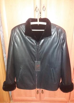 Кожаная куртка мужская зимняя. размер 54-56