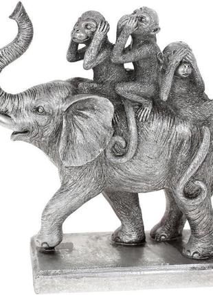 Декоративная статуэтка "слон и обезьяны" 25.5х10.5х27см, полистоун, серебро