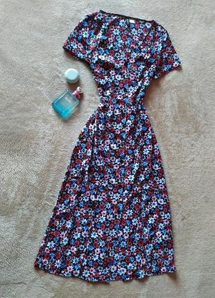 Шикарное качественное стильное длинное платье с разрезами на ножках на пуговицах цветочный принт2 фото