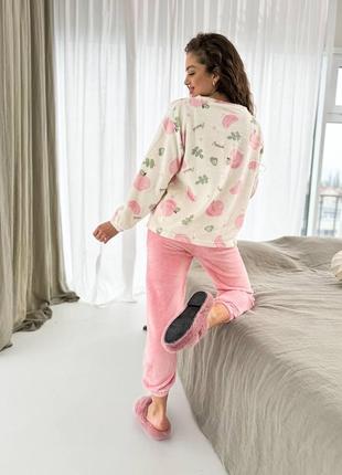 Невероятная пижамка 💗 розовая пижама с персиками 💗 махровая пижама 💗 одежда для дома7 фото