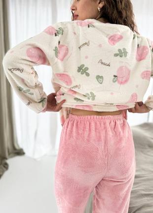 Невероятная пижамка 💗 розовая пижама с персиками 💗 махровая пижама 💗 одежда для дома5 фото