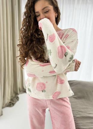 Невероятная пижамка 💗 розовая пижама с персиками 💗 махровая пижама 💗 одежда для дома