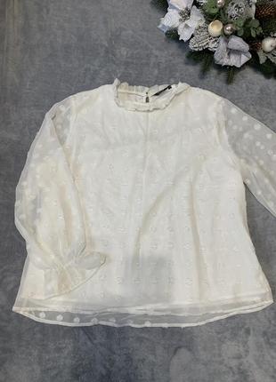 Белая классическая блузка в горох1 фото