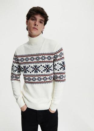 Мужская теплая новогодняя водолазка с узором