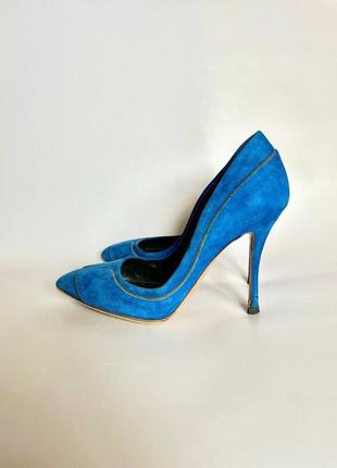 Туфли лодочки натуральные замшевые кожаные с острым носком синие купить цена2 фото