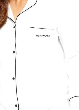 Белый пижамный топ с длинными рукавами mama для беременных и атласные брюки2 фото