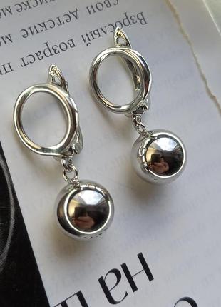 💋💋 красиві срібні сережки з підвісками шарик срібні стильні базові сережки серьги серебро шарик