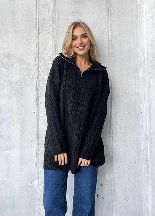 Подовжений светр ❤️ чорний светр ❤️ подовжена кофта з замочком ❤️ базова кофта