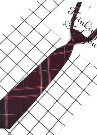 Краватка на резинці марсала коротка 9205 картата атрибут офісного вбрання вишнева бордова