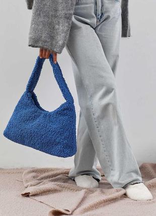 Женская сумка синяя сумка тедди сумка пушистая, зимняя сумка теди
