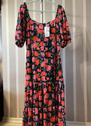 Новое! бархатное платье миди в розы warehouse2 фото
