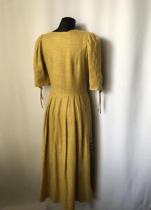 Баварское платье макси льняное горчичное на пуговицах октоберфест винтаж3 фото