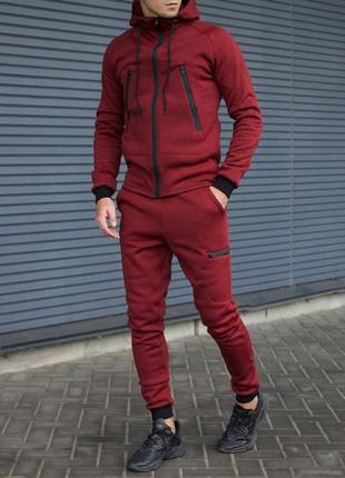 Теплий спортивний костюм мікрофліс н5045 кофта на блискавці та штани червоний