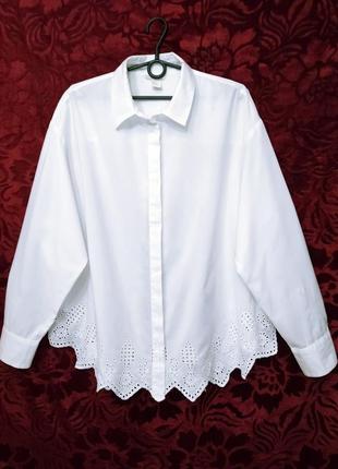 100% хлопок белая рубашка с прошвы свободного кроя белая блузка оверсайз с вышивкой1 фото