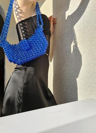 Синяя женская сумочка багет на плечо2 фото