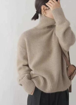 Свитер из шерсти 100 %, мягкий и теплый свитер из шерсти с ангорой, серый дымчатый свитер под горло5 фото
