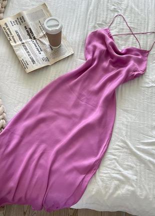 Атласна шовкова сукня максі на бретельках zara2 фото