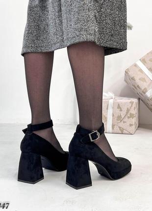 Женские туфли под бренд, черные, экозамша5 фото