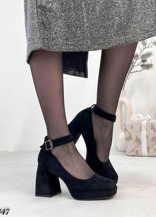 Женские туфли под бренд, черные, экозамша3 фото