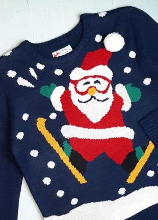 🌿1+1=3 новогодний темно-синий мужской свитер с санта клаусом atmosphere, размер 44 - 462 фото