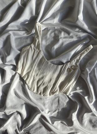 Білий плотний бавовняний топ в корсетному стилі, білий корсет