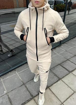 Теплий спортивний костюм мікрофліс н5046 кофта на блискавці та штани беж