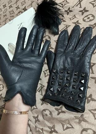 Аутентичные кожаные перчатки valentino made in italy,с металлическими заклёпками🔥6 фото