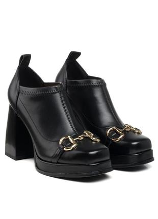 Туфли женские черные на толстом каблуке 2102т1 фото