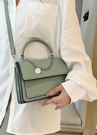 Женская маленькая сумочка на три отдела зеленая2 фото