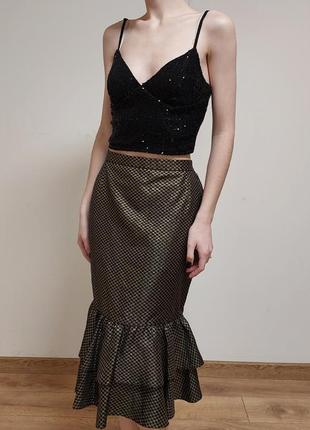 Винтажная золотистая юбка в шашку1 фото