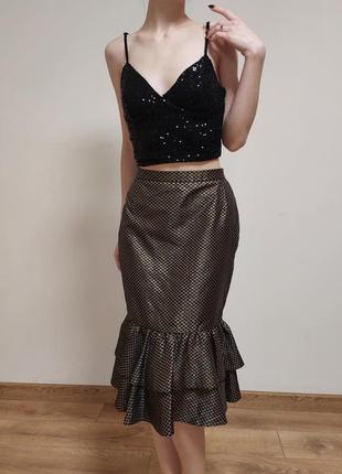 Винтажная золотистая юбка в шашку2 фото