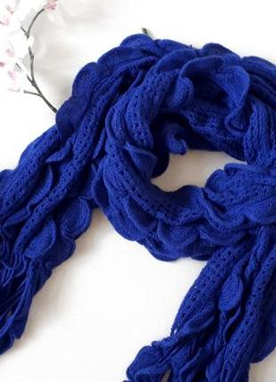 В'язаний шарф colors&beauty синій волошковий трикотажний шарф з рюшами аквамарин в'язаний шарф5 фото