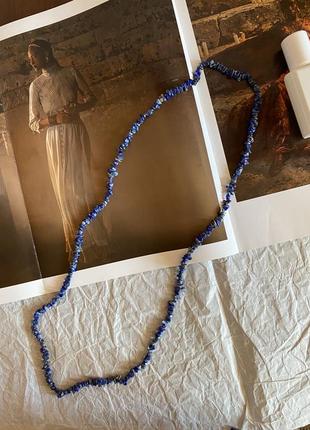 Длинное винтажное ожерелье из натуральных камней/ садолит