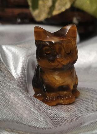 Кот из натурального камня, оберег, тигровый глаз, статуэтка9 фото