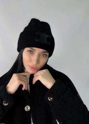 Зимова шапка celine тепла утеплена шапочка рубчик селін вовняна вовна якісна під бренд...