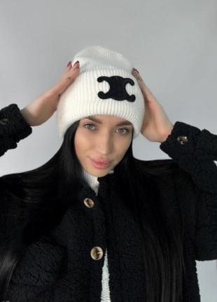 Зимова шапка celine тепла утеплена шапочка рубчик селін вовняна вовна якісна під бренд...