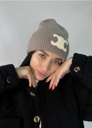 Зимова шапка celine тепла утеплена шапочка рубчик селін вовняна вовна якісна під бренд...